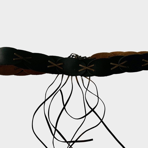 Black and Brown Leather Belt with Rustic Design - Picture 9 of 13